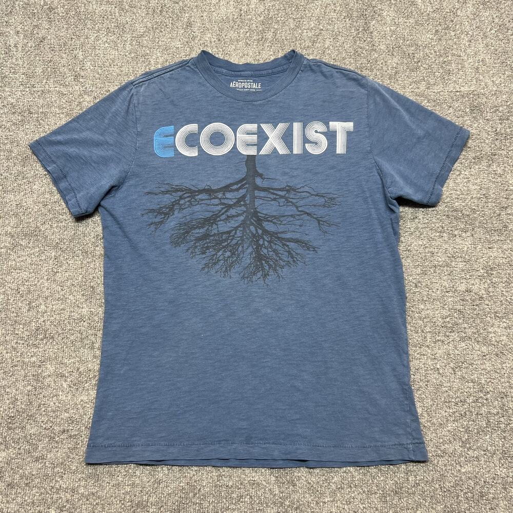 Aeropostale Shirt Mens Medium Blue Ecoexist Tree Roots Graphic Tee Nature
